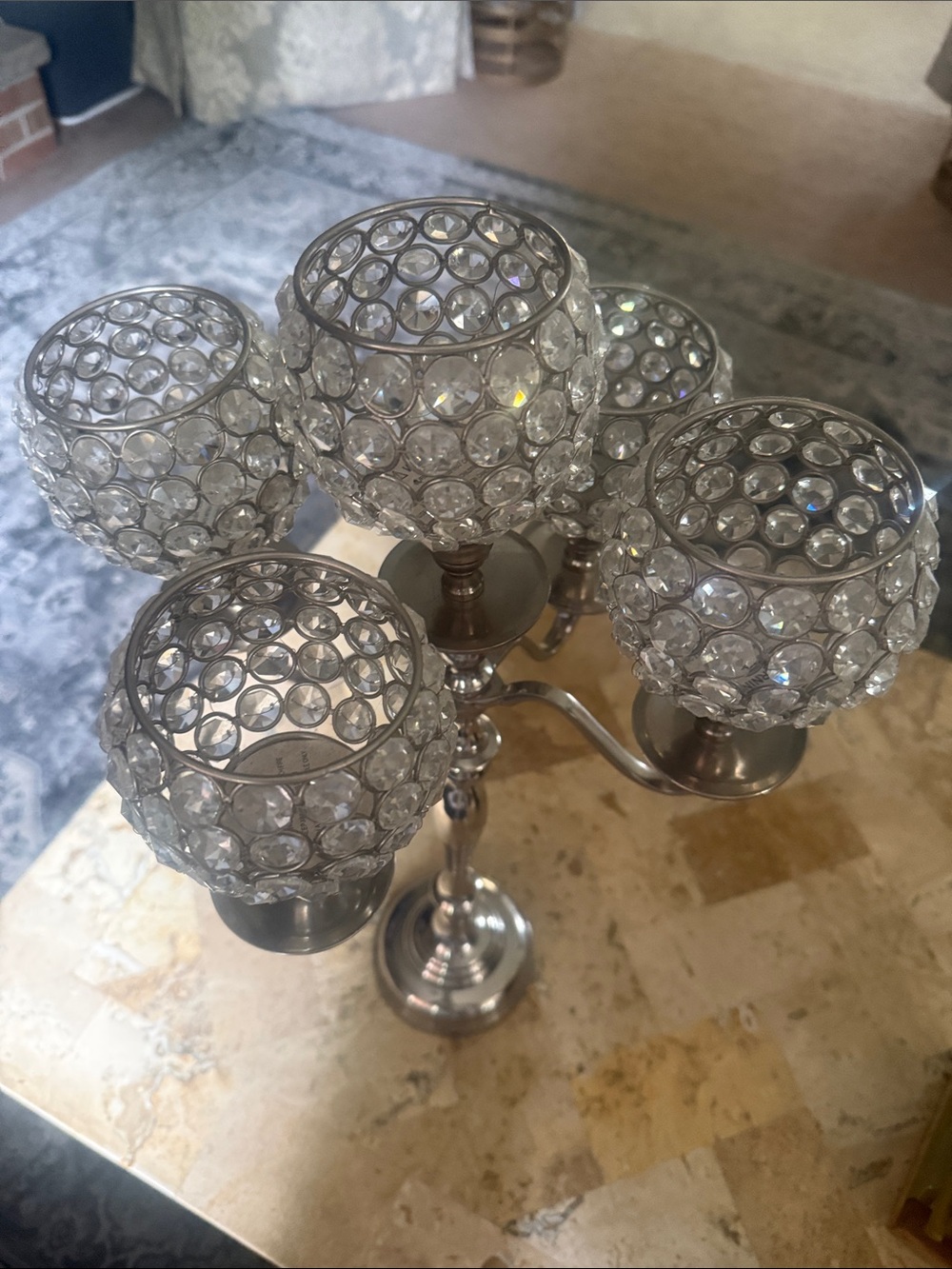 Crystal Globe Five-Arm Candle Holder in Silver Finish